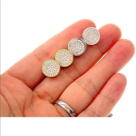 New Men’s Iced Out Sterling Silver Stud Earrings - Picture 6 of 8